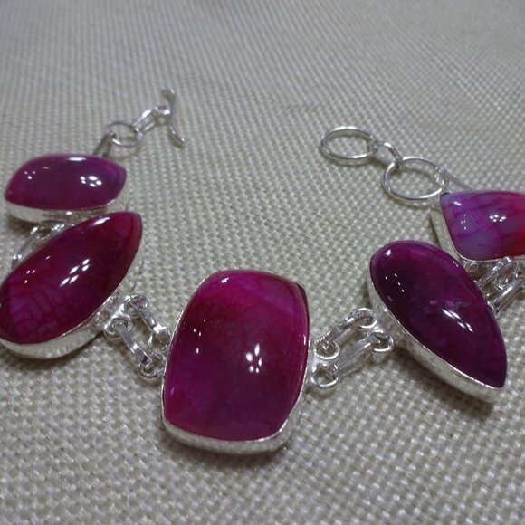 Gorgeous PINK SOLAR AGATE Handmade Sterling Bracelet Size 7 3/4" #940B - Picture 2 of 3